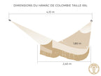 Dessin d'un hamac colombien fait main XXL avec mesures détaillées